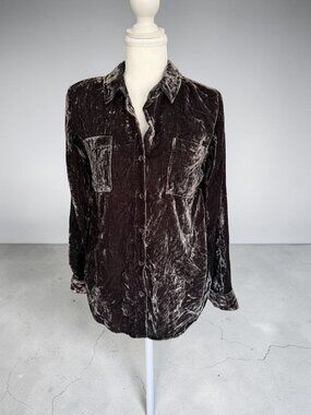 SPLENDID Gray Velvet Long Sleeve Button Down Shirt Size XS